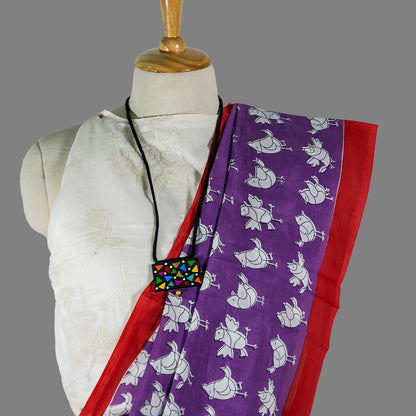 Purple Bird Print Cotton saree | simmpli ethnicc