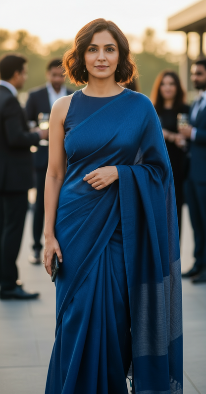 HANDLOOM COTTON SAREE-SAPHIRE BLUE-PLAIN -HANDLOOM SAREE COLLECTION | simmpli ethnicc