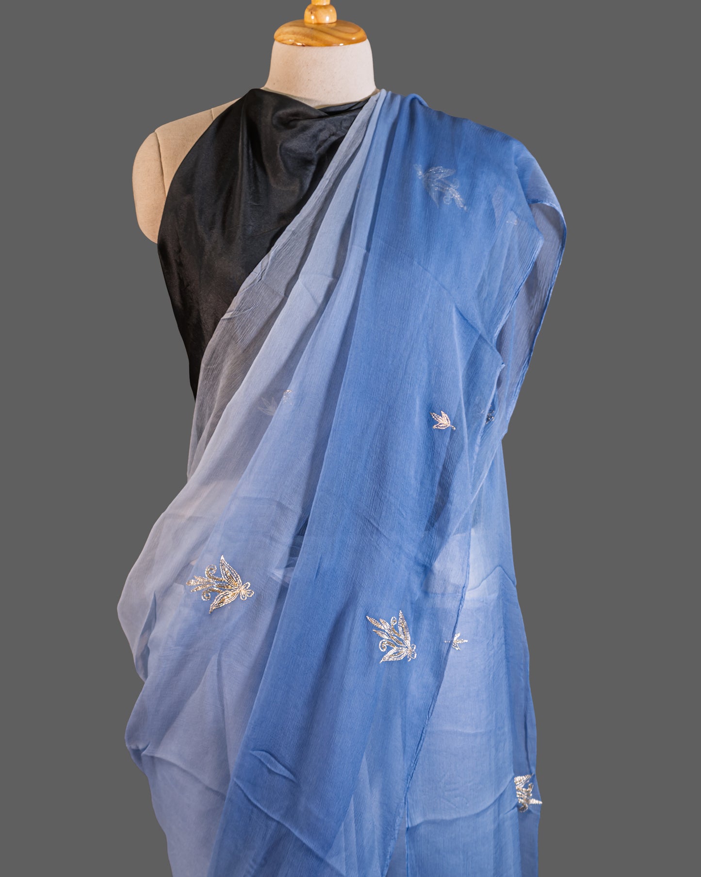 PURE CHIFFON SAREE-CORNFLOWER BLUE - TYE_DYE -EMBROIDERED - CHIFFON SAREE COLLECTION | simmpli ethnicc