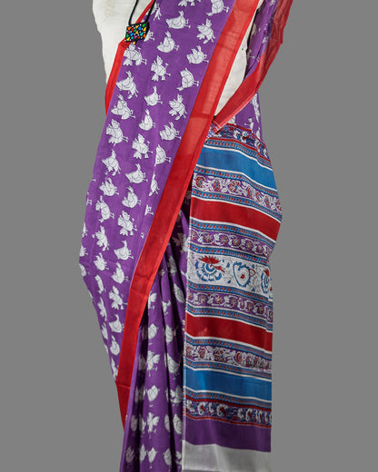Purple Bird Print Cotton saree | simmpli ethnicc