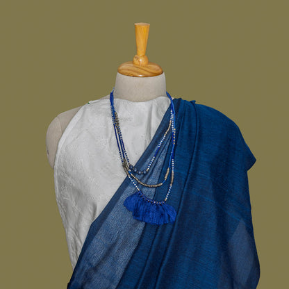 Blue Plain Color Cotton  Saree with  Tassel | simmpli ethnicc