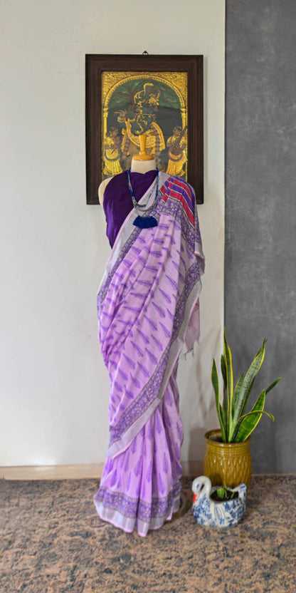 Purple Printed Linen Saree |simmpli ethnicc