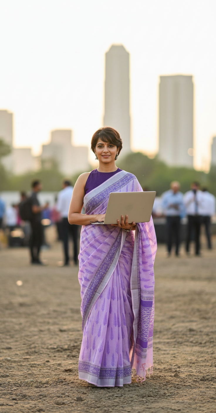 LINEN COTTON SAREE- PURPLE_BLOCK PRINT-PRINTED SAREE COLLECTION | simmpli ethnicc