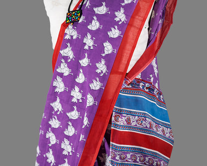 Purple Bird Print Cotton saree | simmpli ethnicc