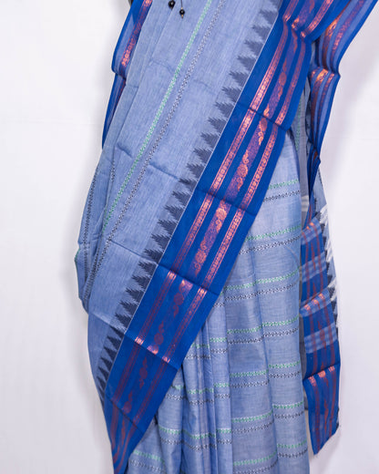 Blue/ Royal Blue Border Handloom Cotton Saree