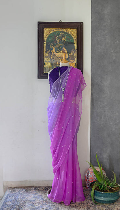 Purple Semi Chiffon Tye-Dye Saree | simmpli ethnicc