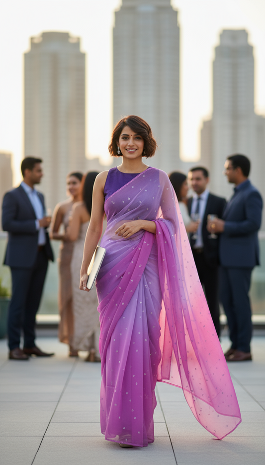 SEMI CHIFFON SAREE-PURPLE- TYE_DYE -MUKESH- SEMI CHIFFON SAREE COLLECTION | simmpli ethnicc