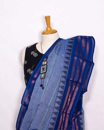 Blue/ Royal Blue Border Handloom Cotton Saree