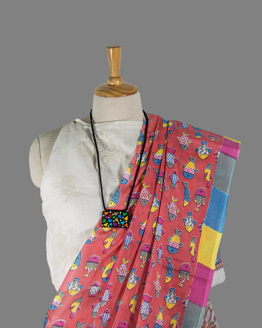 Cotton Fish Print Pink saree