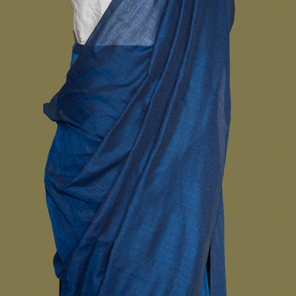 Blue Plain Color Cotton  Saree with  Tassel | simmpli ethnicc