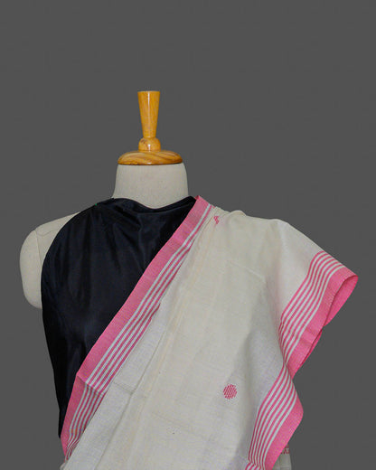 White & Pink handwoven Booti soft cotton  Saree | simmpli ethnicc