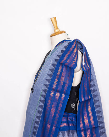 Blue/ Royal Blue Border Handloom Cotton Saree