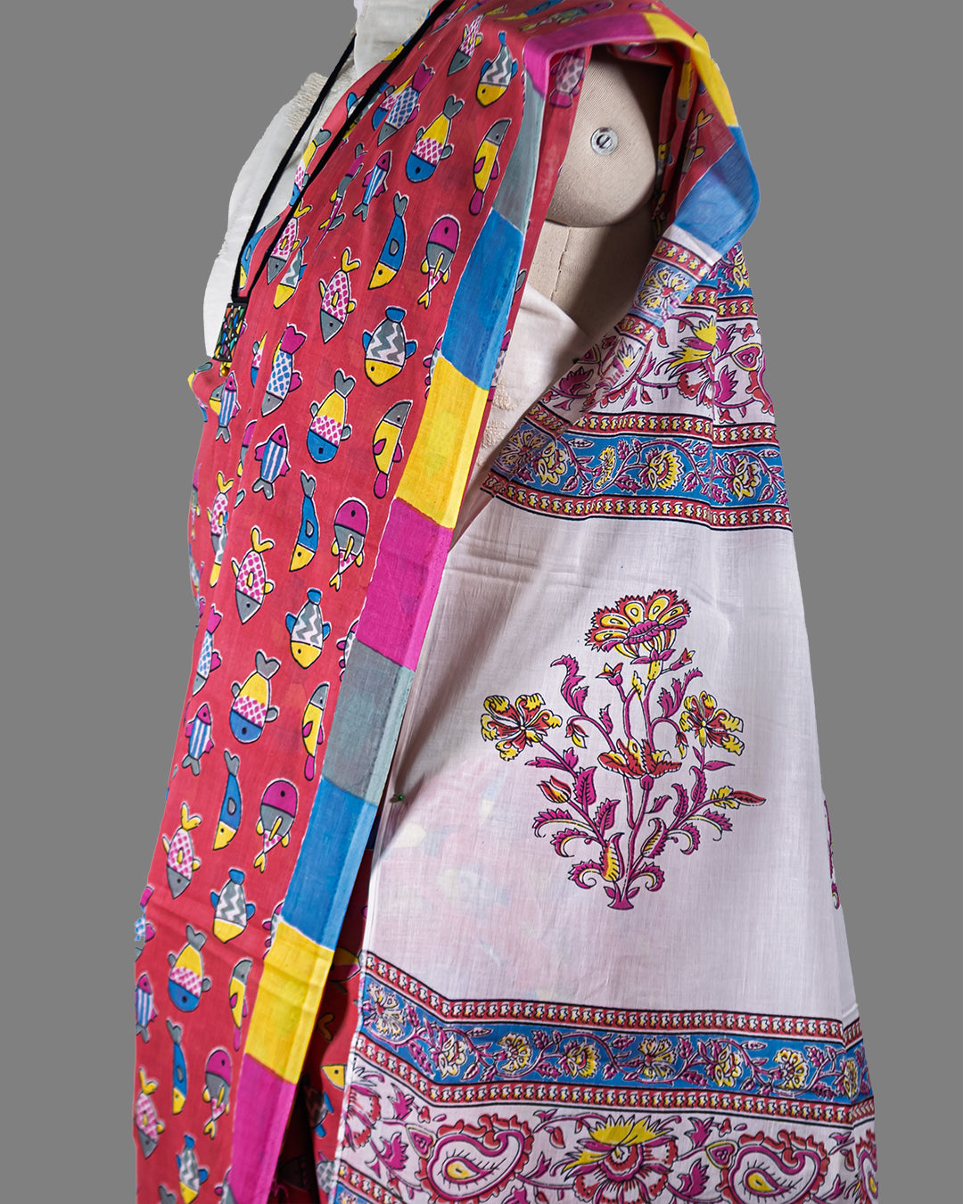 Cotton Fish Print Pink saree