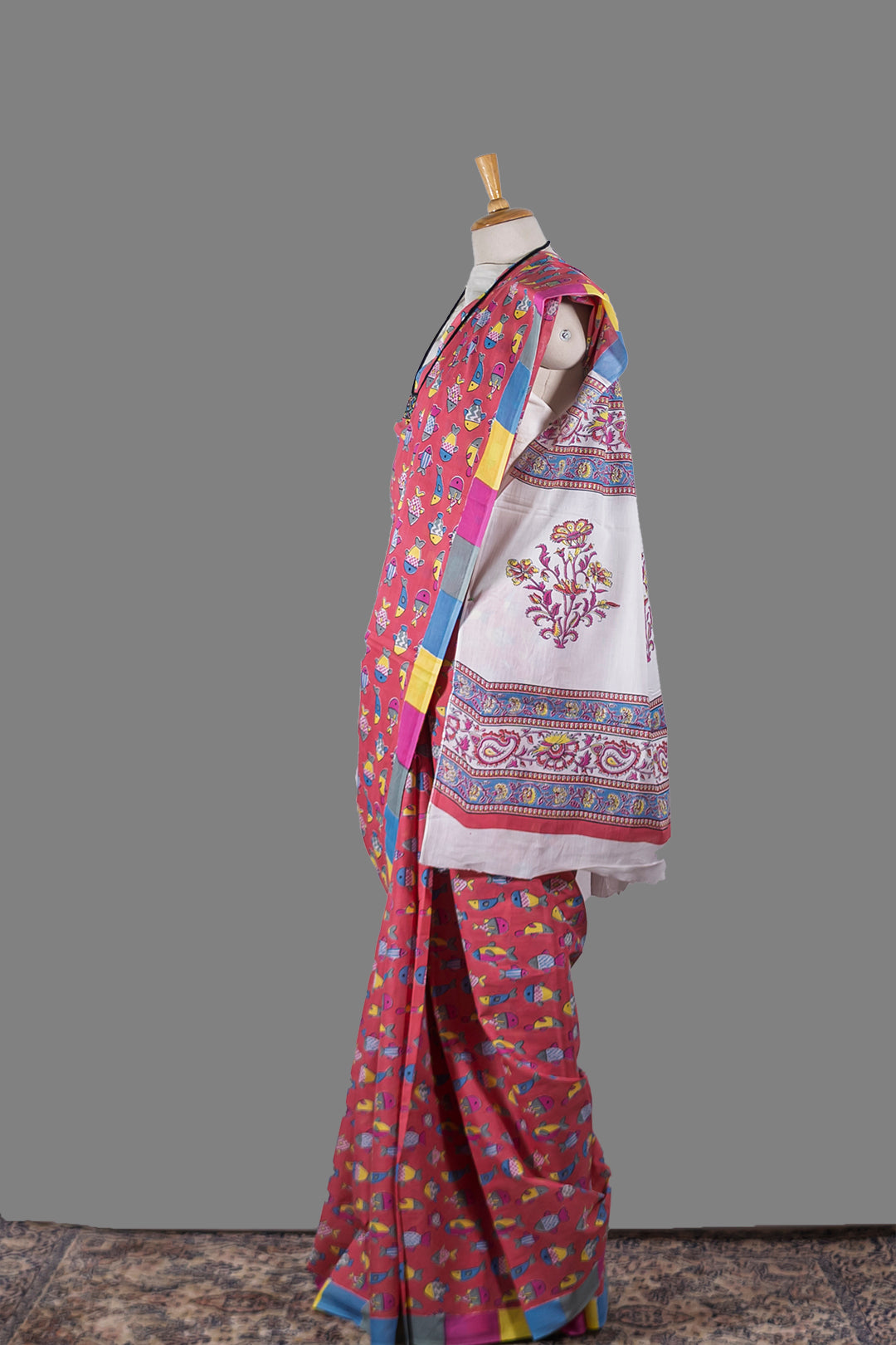 Cotton Fish Print Pink saree
