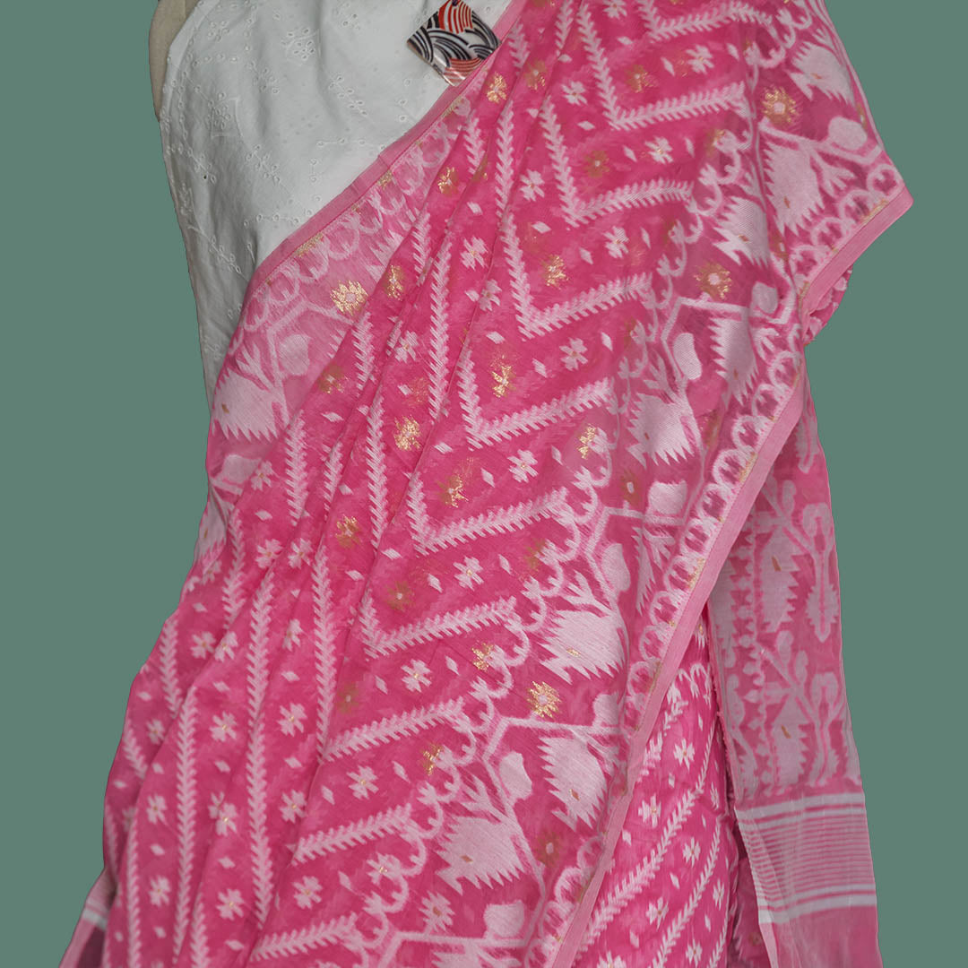 Bubblegum Pink Intricate woven  Saree