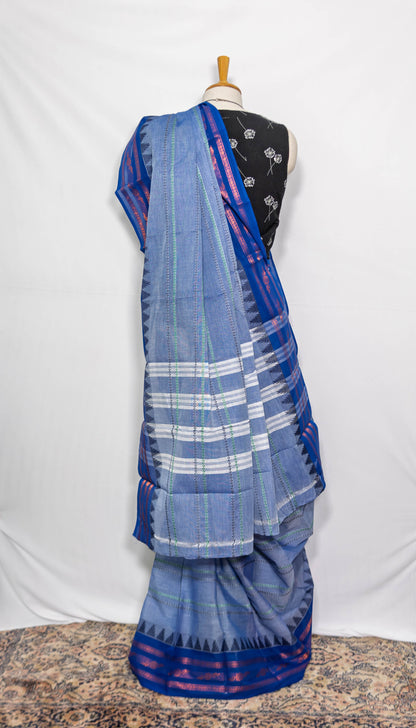 Blue/ Royal Blue Border Handloom Cotton Saree