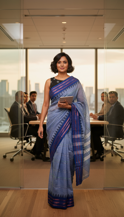 HANDLOOM COTTON SAREE-CORNFLOWER BLUE-HANDLOOM COTTON SAREE COLLECTION | simmpli ethnicc