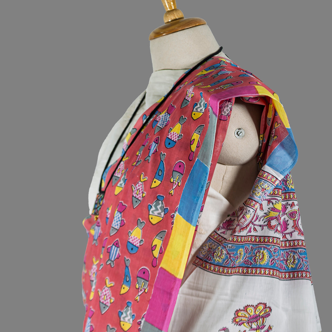 Cotton Fish Print Pink saree