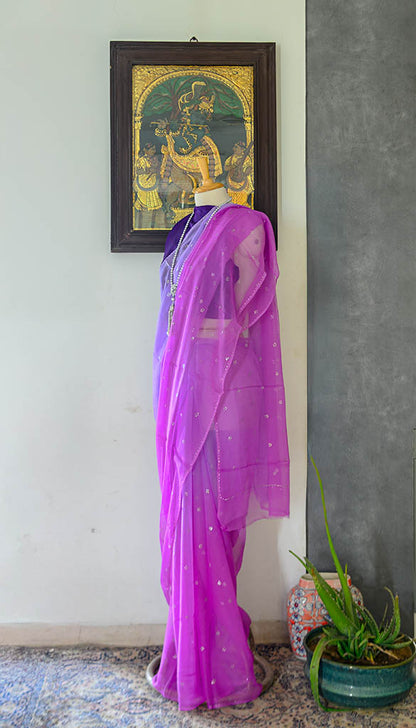 Purple Semi Chiffon Tye-Dye Saree | simmpli ethnicc