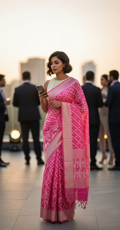 HANDLOOM COTTON SAREE - BUBLEGUM PINK - HANDLOOM SAREE COLLECTION | simmpli ethnicc