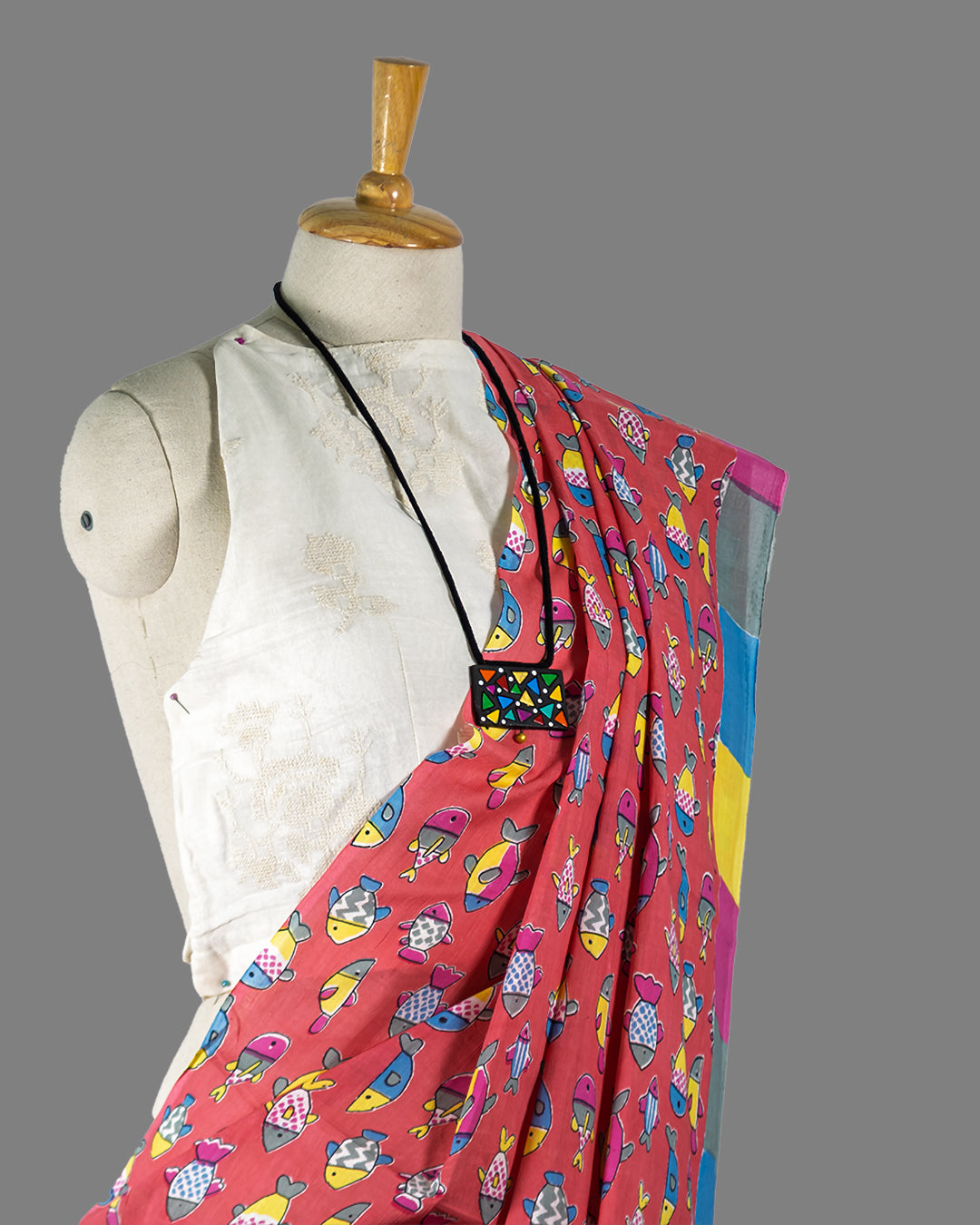 Cotton Fish Print Pink saree