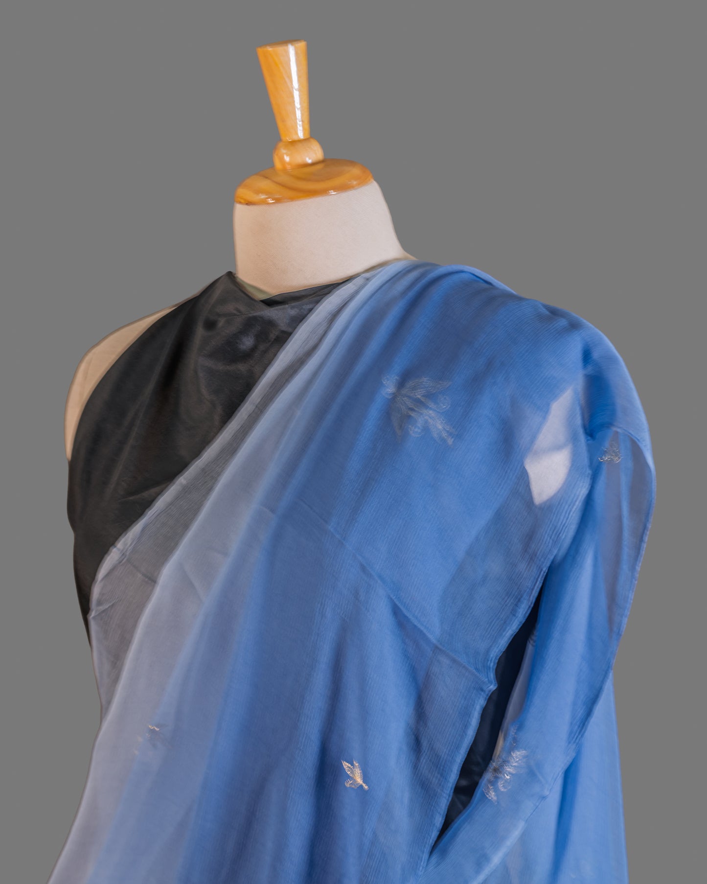 PURE CHIFFON SAREE-CORNFLOWER BLUE - TYE_DYE -EMBROIDERED - CHIFFON SAREE COLLECTION | simmpli ethnicc