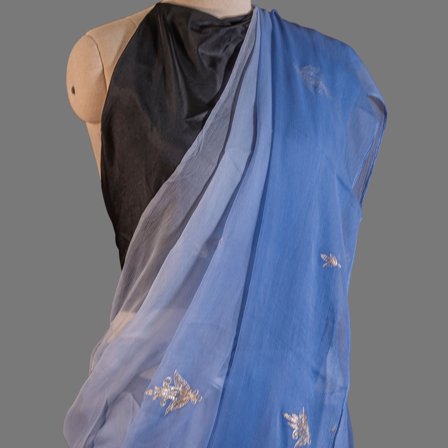 PURE CHIFFON SAREE-CORNFLOWER BLUE - TYE_DYE -EMBROIDERED - CHIFFON SAREE COLLECTION | simmpli ethnicc