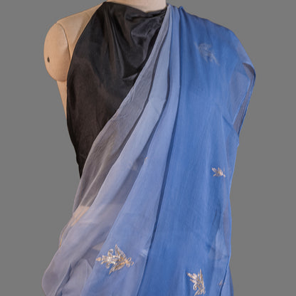 PURE CHIFFON SAREE-CORNFLOWER BLUE - TYE_DYE -EMBROIDERED - CHIFFON SAREE COLLECTION | simmpli ethnicc