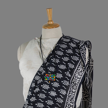 Block Printed Black Cotton Saree | simmpli ethnicc