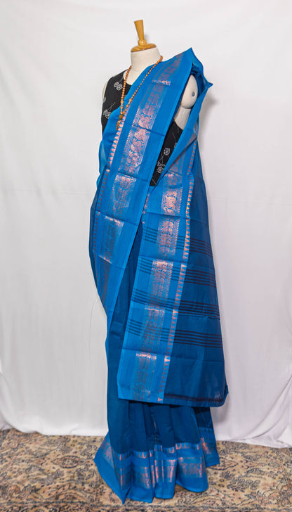 Blue/ golden Border Handloom Cotton Saree