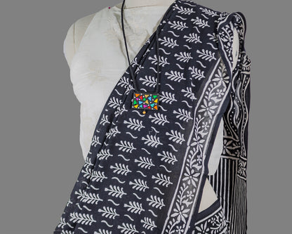 Block Printed Black Cotton Saree | simmpli ethnicc