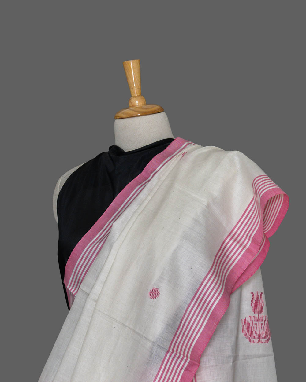 White & Pink handwoven Booti soft cotton  Saree | simmpli ethnicc