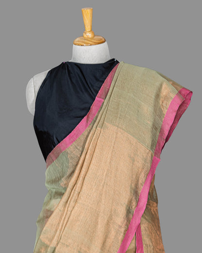 HANDLOOM COTTON TISSUE SAREEE-BEIGE-SHIMMER-HANDLOOM SAREE COLLECTION | simmpli ethnicc