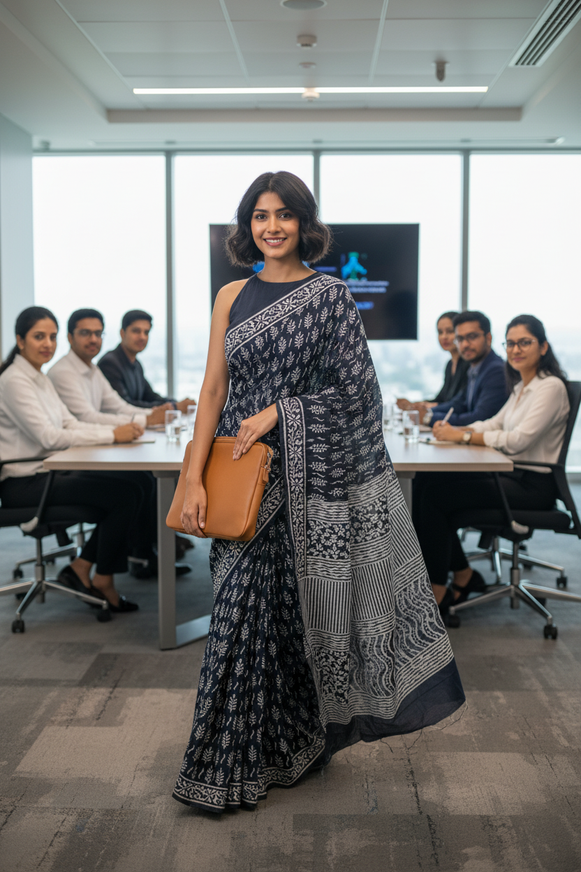 MUL COTTON SAREE-CHARCOAL  BLOCK PRINT-BLOCK PRINT SAREE COLLECTION | simmpli ethnicc