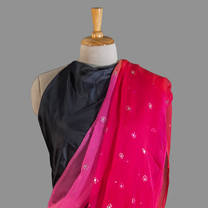 Pure Chiffon Saree-French Fuchsia-Tye-Dye-Mukesh Work