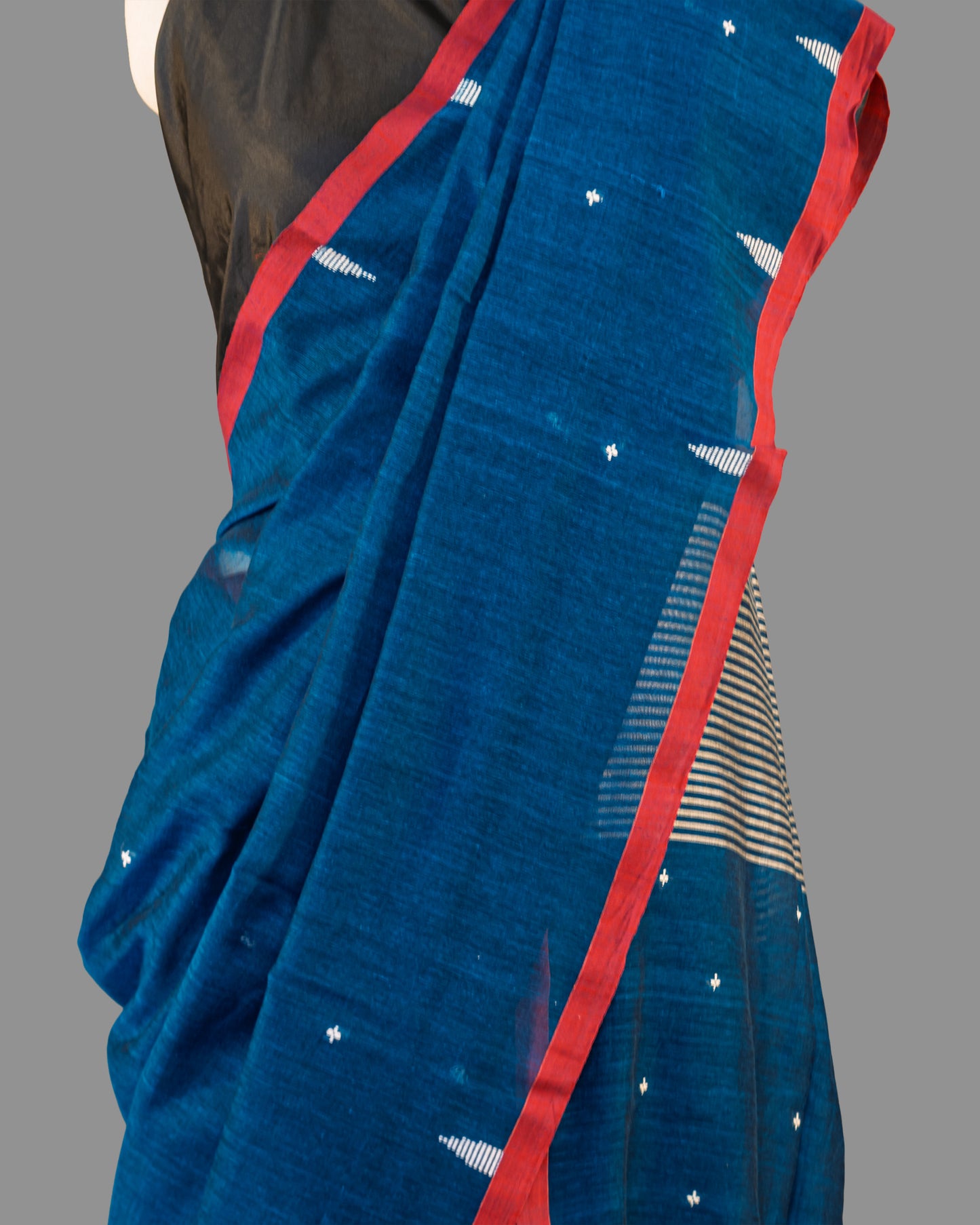 FINE HANDLOOM COTTON SAREE-DEEP SEA BLUE-RESBERRY PINK BORDER- PURE COTTON SAREE COLLECTION | simmpli ethnicc