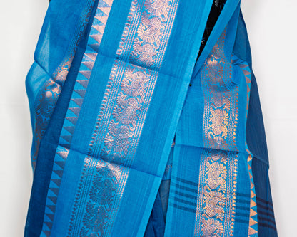 Blue/ golden Border Handloom Cotton Saree