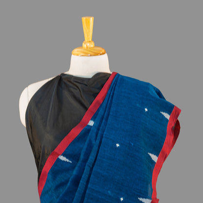 FINE HANDLOOM COTTON SAREE-DEEP SEA BLUE-RESBERRY PINK BORDER- PURE COTTON SAREE COLLECTION | simmpli ethnicc