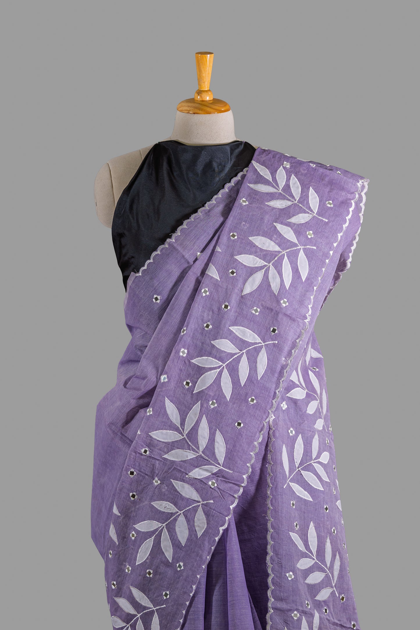 Pure Cotton Saree- Soft Periwinkle Purple-White Applique Work