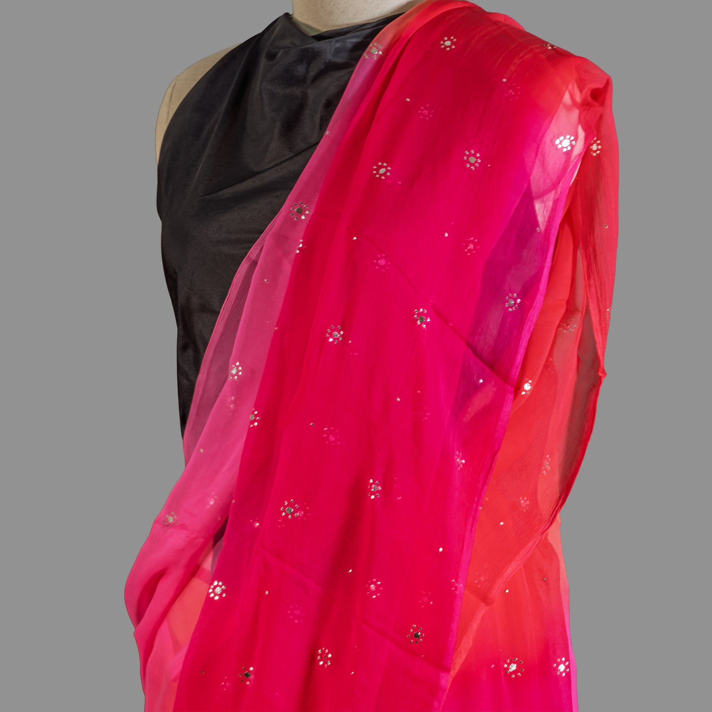 PURE CHIFFON SAREE-FRENCH FUCHSIA - TYE-DYE -MUKESH- CHIFFON SAREE COLLECTION | simmpli ethnicc