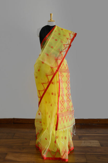 YELLOW MUSLIN SILK SAREE