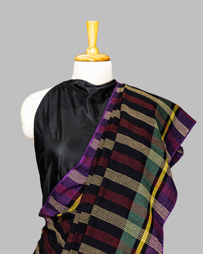 Black & Purple Stripes Handwove cotton Saree | simmpli ethnicc