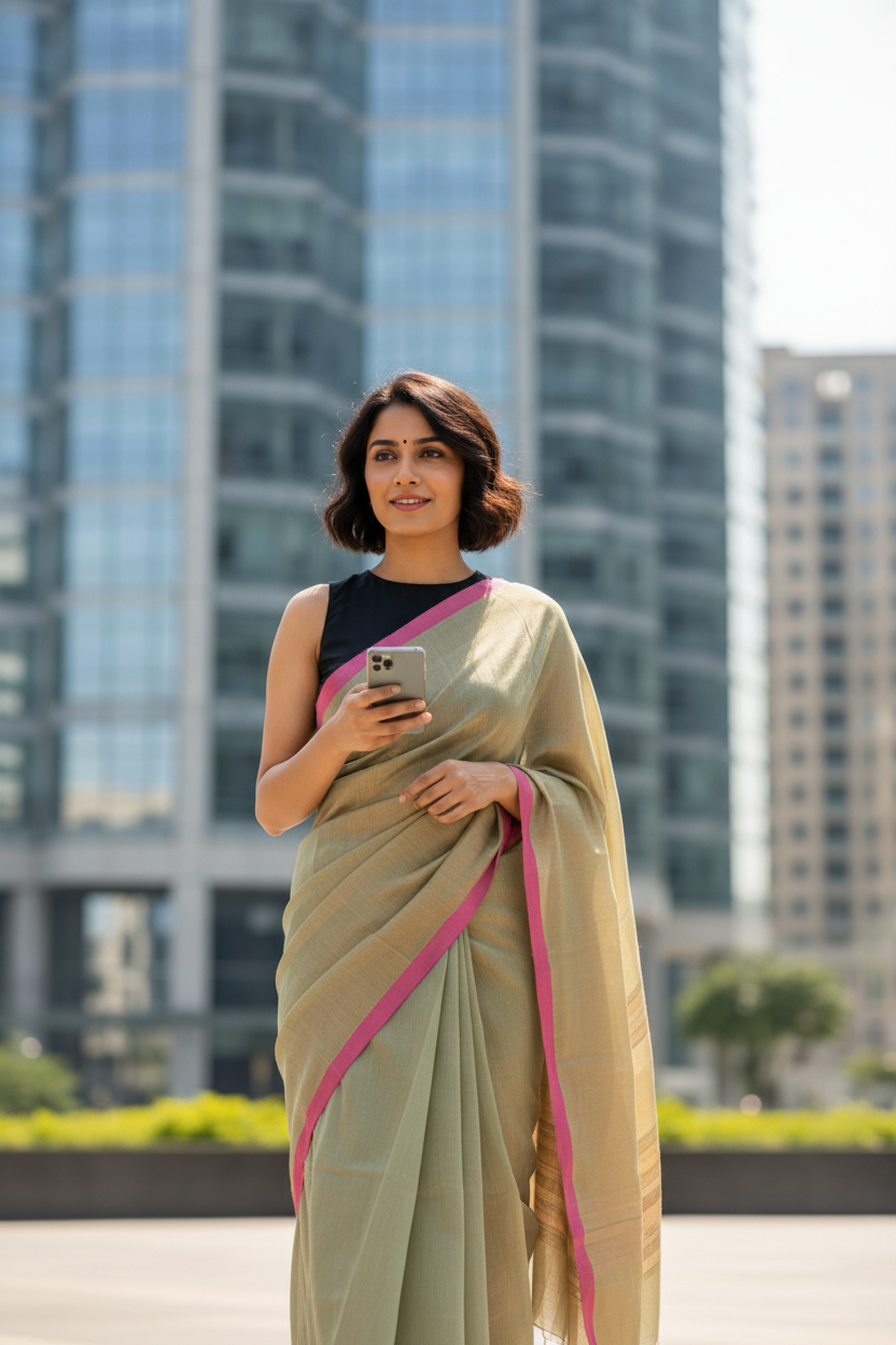 HANDLOOM COTTON TISSUE SAREEE-BEIGE-SHIMMER-HANDLOOM SAREE COLLECTION | simmpli ethnicc