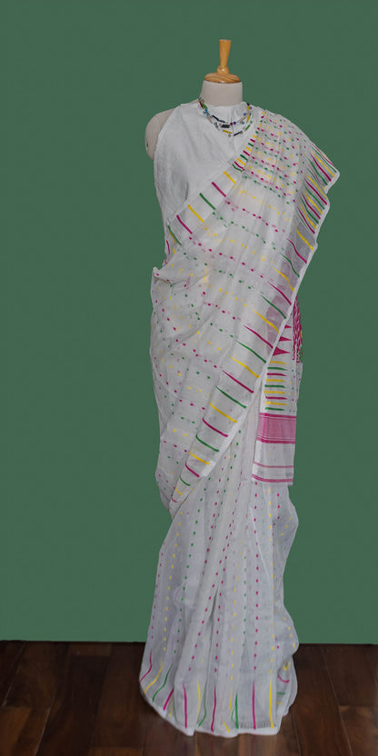 White Intricately woven  Saree | simmpli ethnicc
