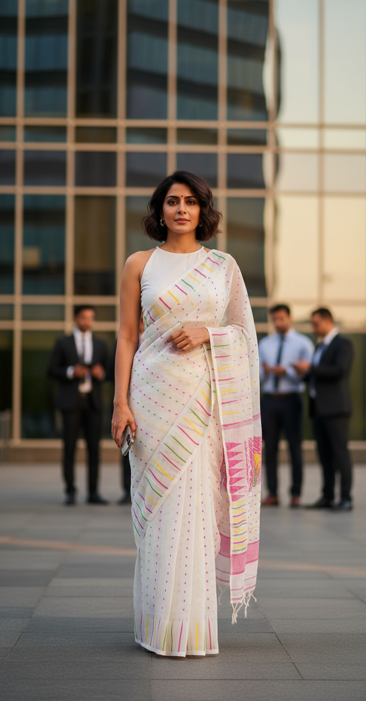 HNDLOOM COTTON SAREE - IVORY WHITE - HANDLOOM SAREE COLLECTION | simmpli ethnicc