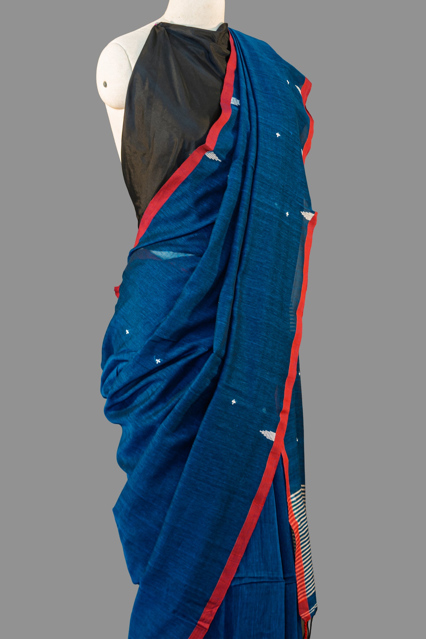 FINE HANDLOOM COTTON SAREE-DEEP SEA BLUE-RESBERRY PINK BORDER- PURE COTTON SAREE COLLECTION | simmpli ethnicc