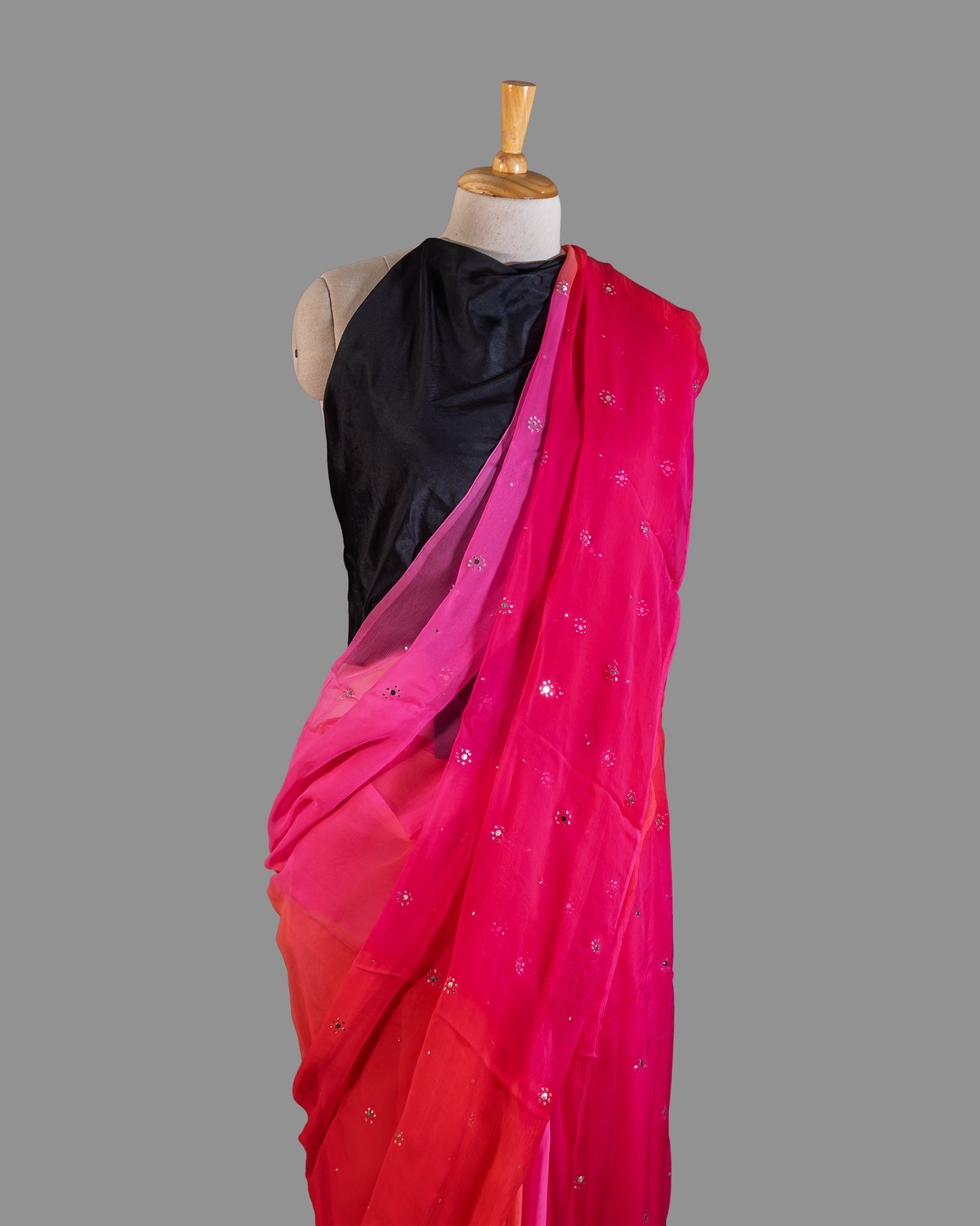 PURE CHIFFON SAREE-FRENCH FUCHSIA - TYE-DYE -MUKESH- CHIFFON SAREE COLLECTION | simmpli ethnicc
