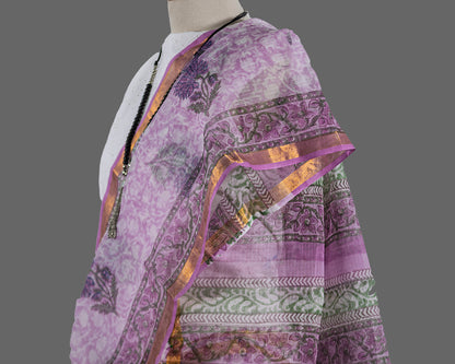Purple Kota Doria Saree-Floral Print | simmpli ethnicc