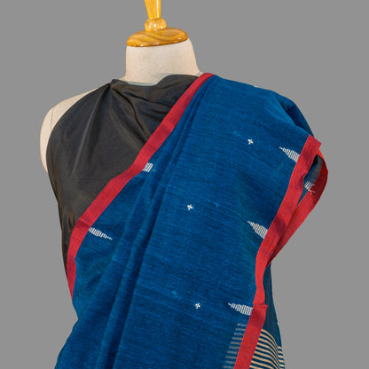 FINE HANDLOOM COTTON SAREE-DEEP SEA BLUE-RESBERRY PINK BORDER- PURE COTTON SAREE COLLECTION | simmpli ethnicc