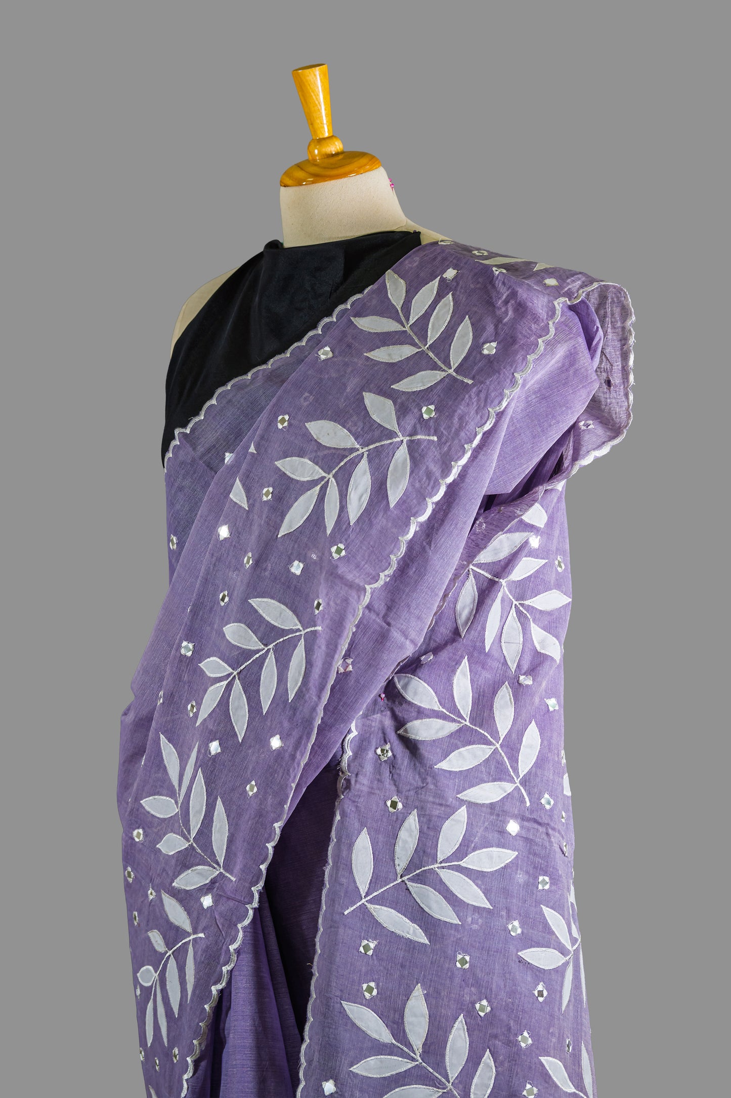 Pure Cotton Saree- Soft Periwinkle Purple-White Applique Work